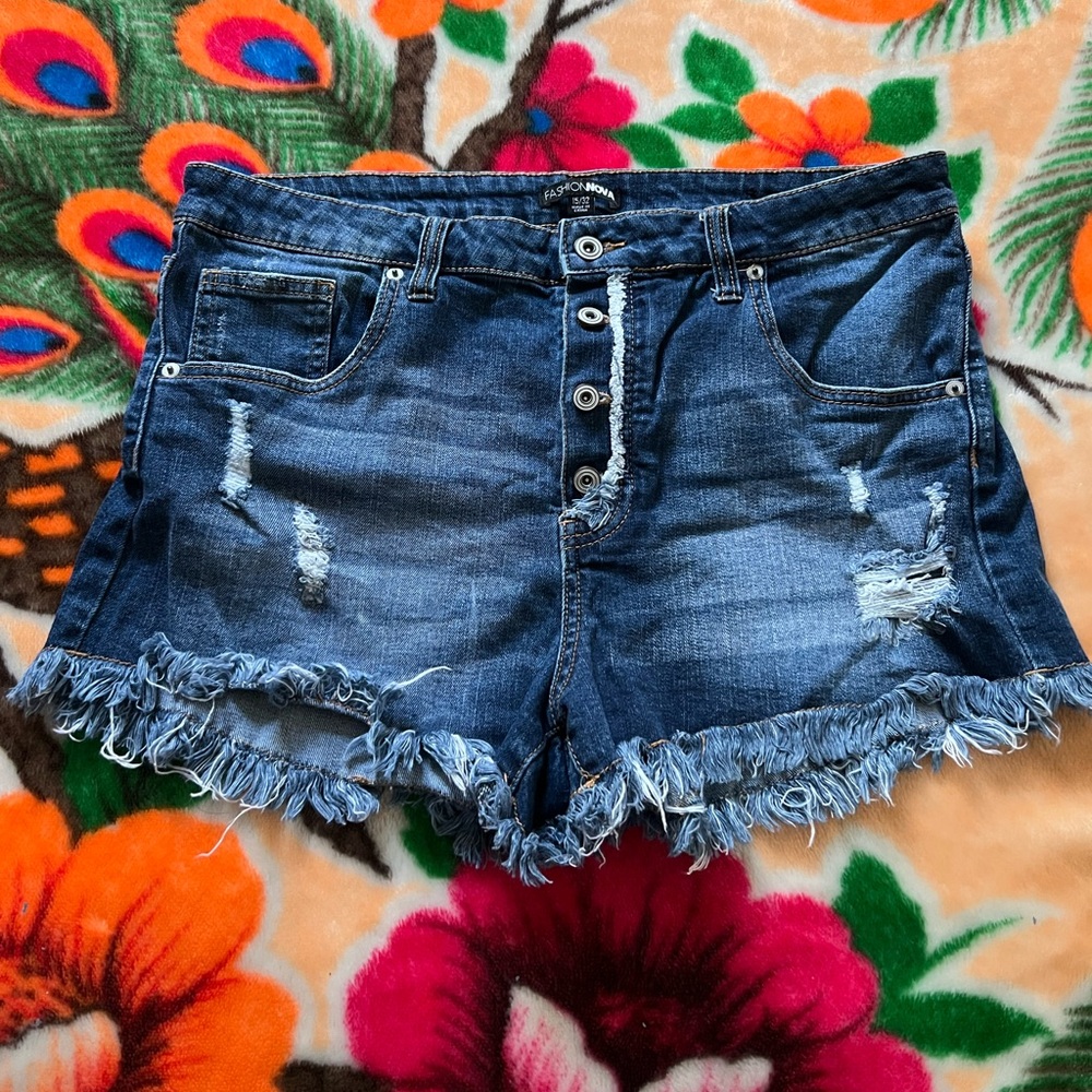 Fashion Nova High Waist Denim Shorts - Blue
